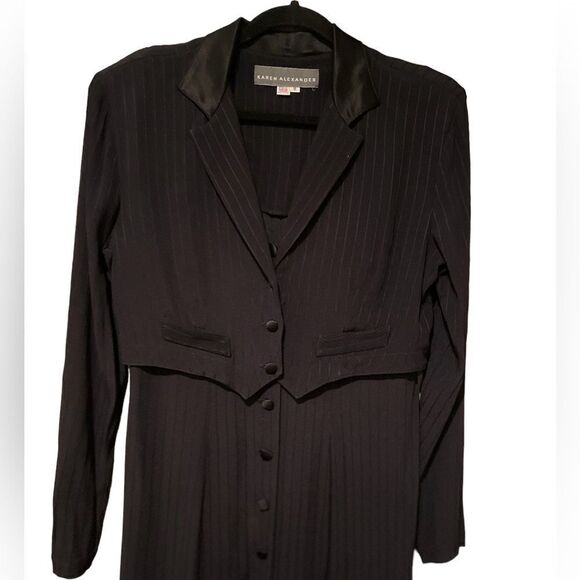 Karen Alexander Vintage Tuxedo Dress Size 8 Made in The USA  Stripe - Picture 1 of 12